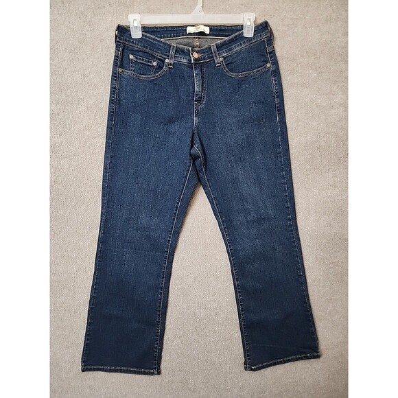 Levis Perfectly Shaping 512 Bootcut Jeans Womens 16 Short Blue Dark Wash Stretch - Picture 1 of 8